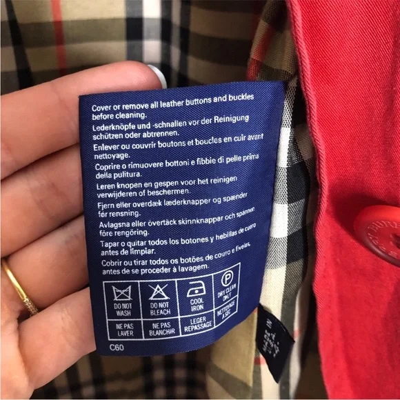 Burberry Red Rust Trench Coat Nova Check Cuff 4 S - Picture 8 of 8